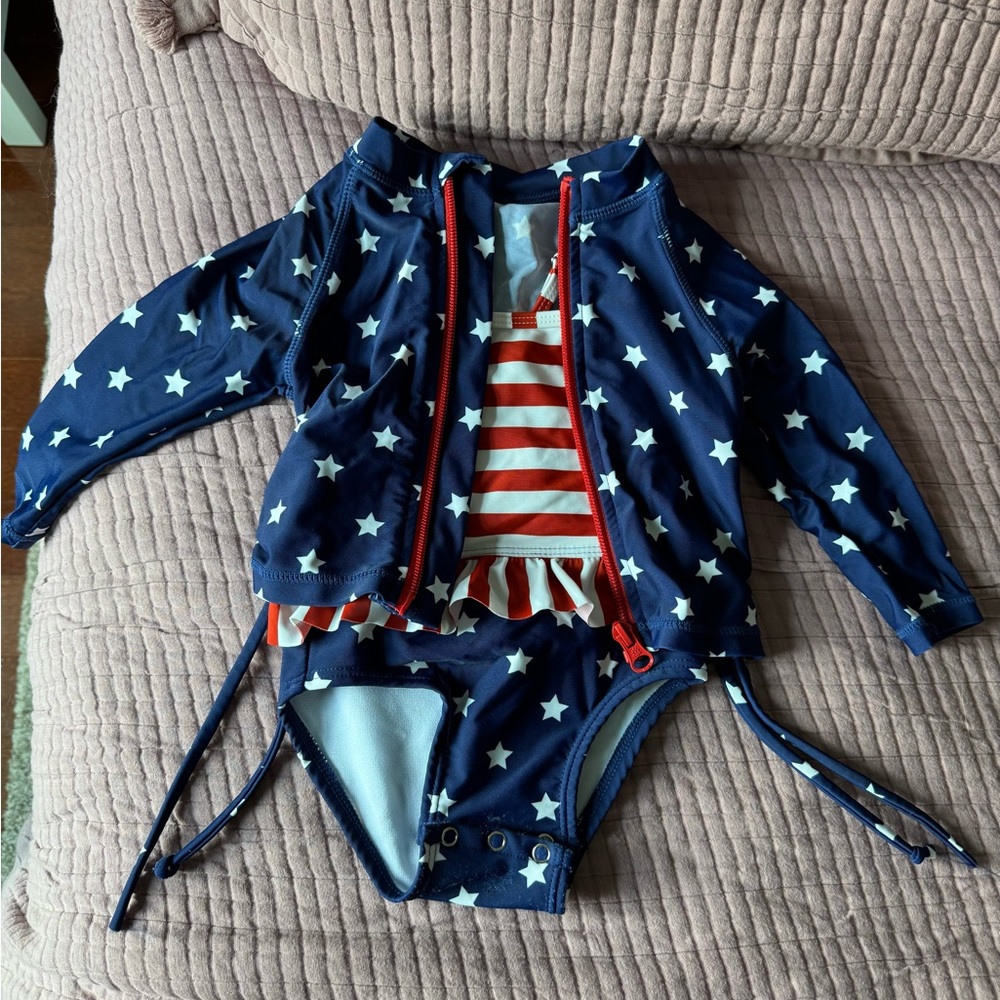 SwimZip “Americana” Rashguard & Suit Swim Set with Sun Protection